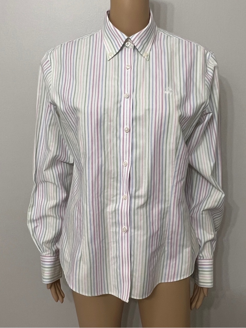 Brooks Brothers Women’s White Green Blue Cotton Striped Button Up Shirt Sz 10